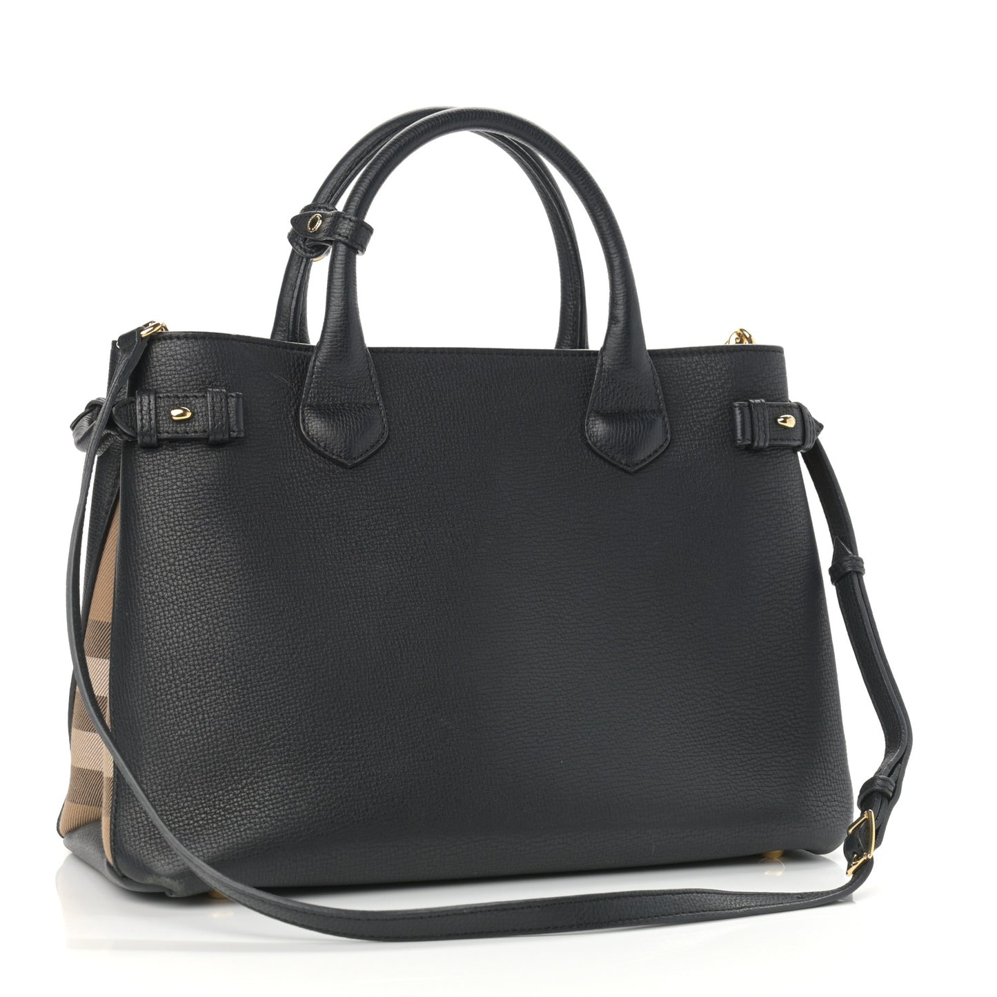 Grainy Calfskin House Check Medium Banner Tote Black