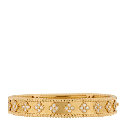 Van Cleef & Arpels 18K Yellow Gold Diamond Perlee Clovers Bangle Bracelet M 2 of 4