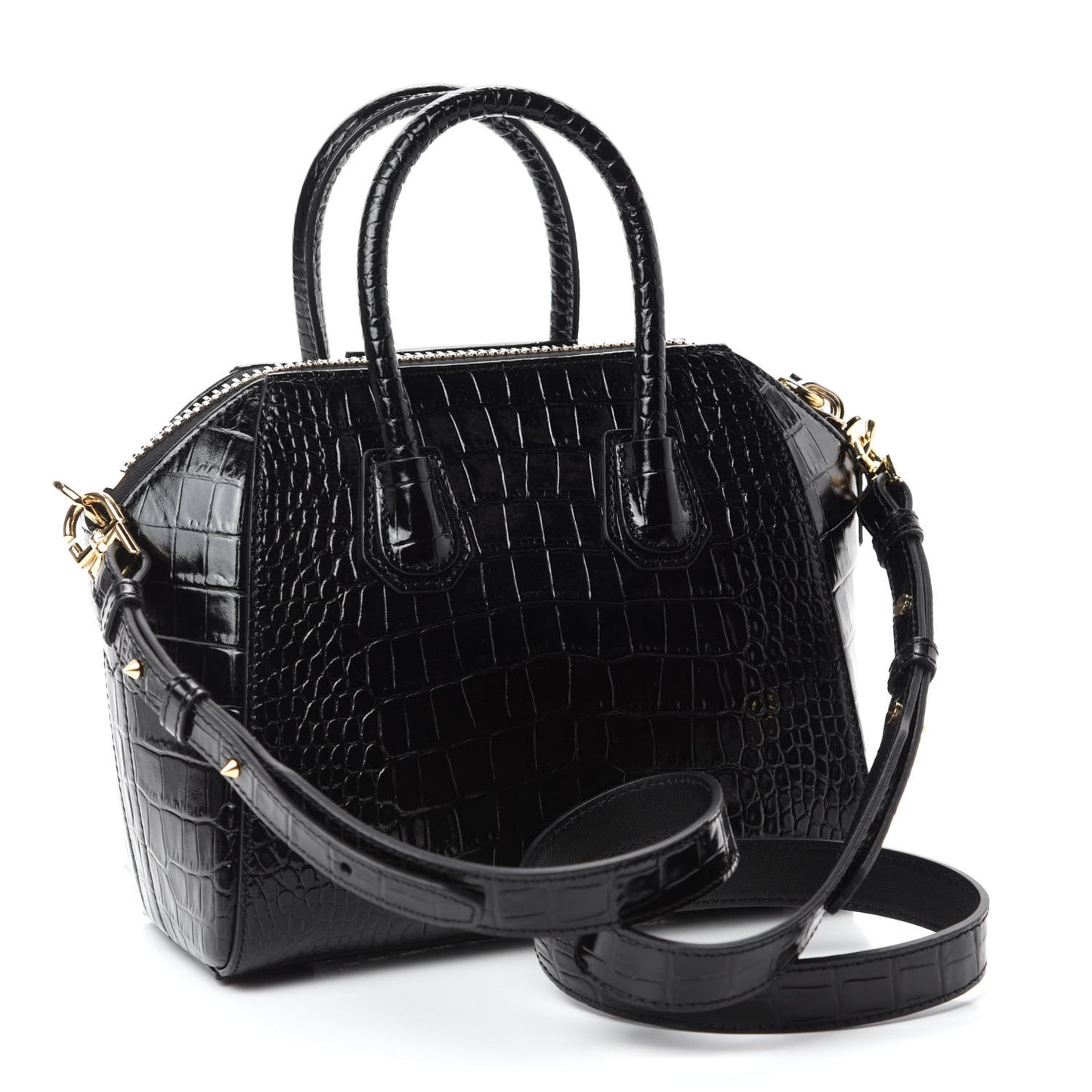 Calfskin Crocodile Embossed Mini Antigona Black