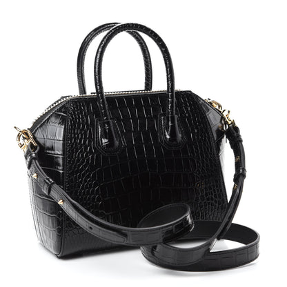 Givenchy Calfskin Crocodile Embossed Mini Antigona Black 3 of 10