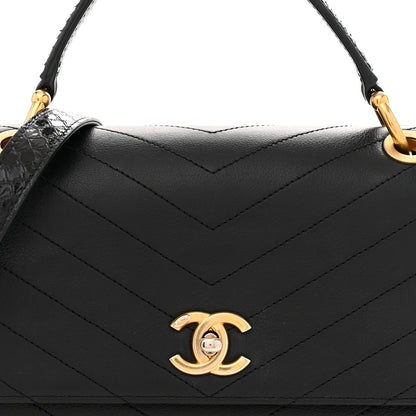 Chanel Grained Calfskin Snakeskin Small Chevron Chic Top Handle Flap Black 8 of 12