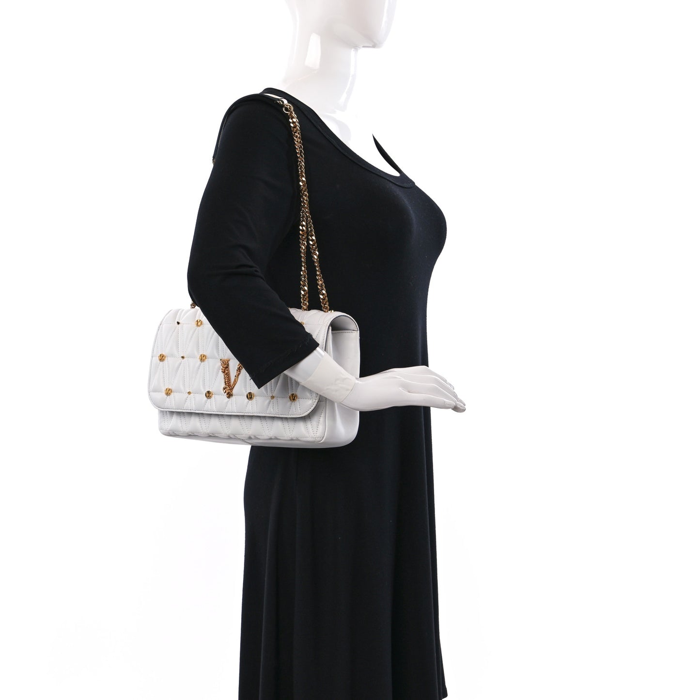 Nappa Quilted Studded Virtus Shoulder Bag White