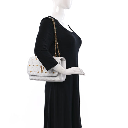 Versace Nappa Quilted Studded Virtus Shoulder Bag White 2 of 12