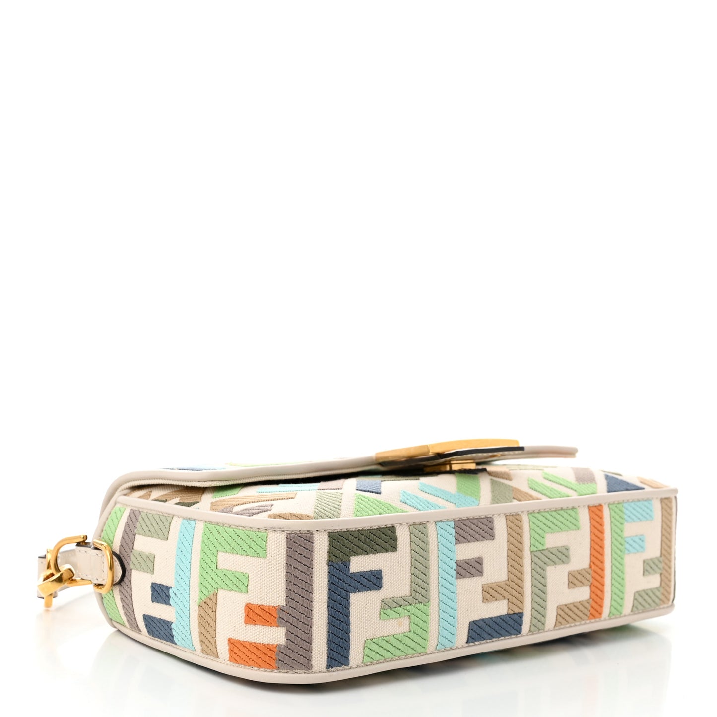 Canvas Vitello Seta FF Multicolor Embroidered Baguette Grezzo Multicolor Latte