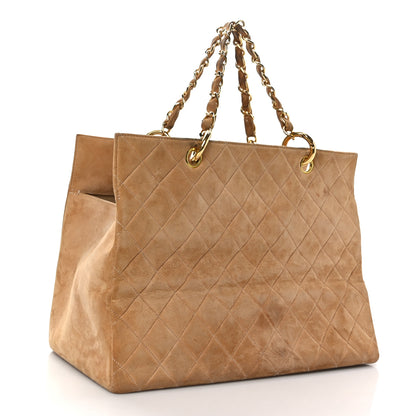 Chanel Suede Quilted CC Timeless Shopping Tote Beige 3 of 12