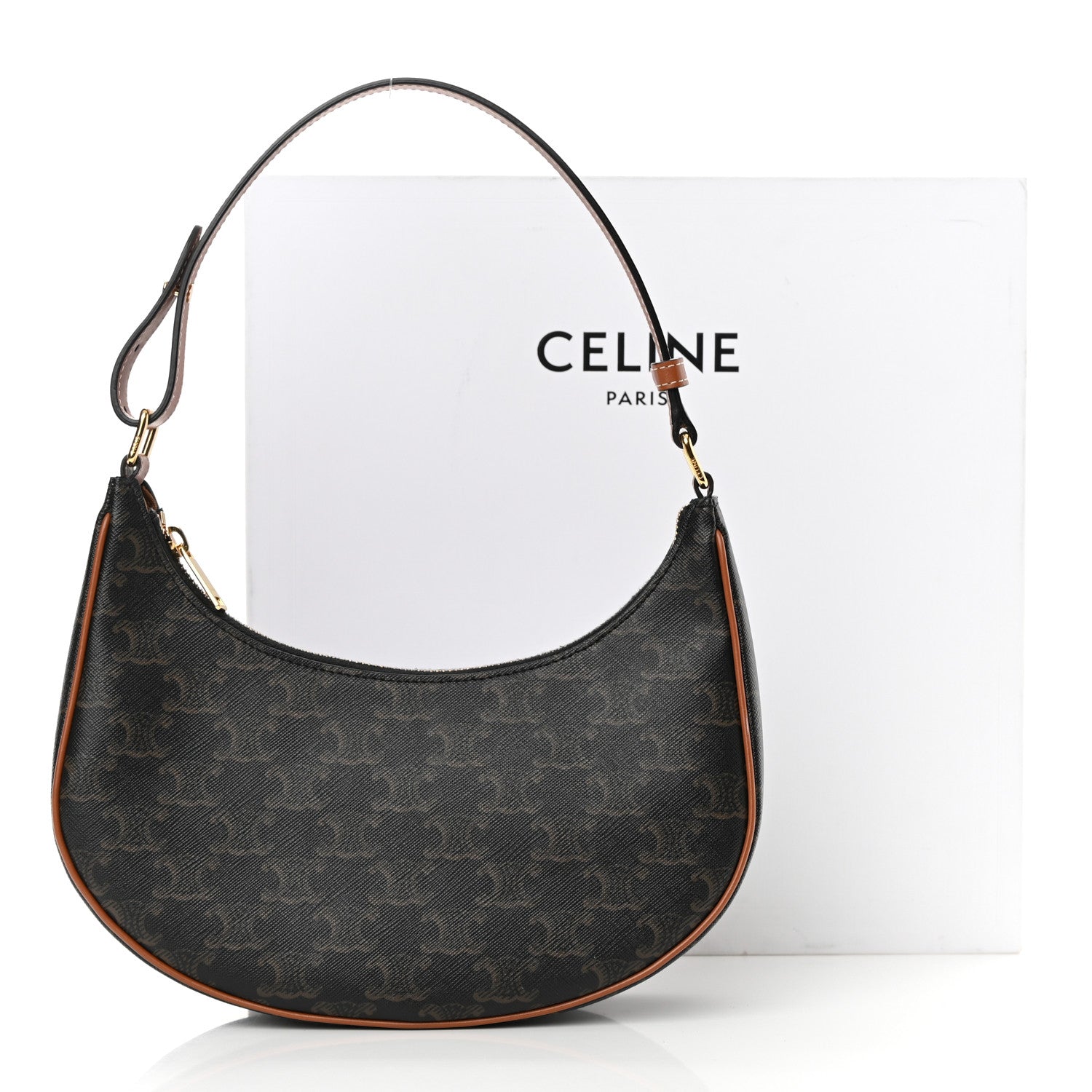 Celine Triomphe Canvas Calfskin Ava Shoulder Bag Tan 11 of 11