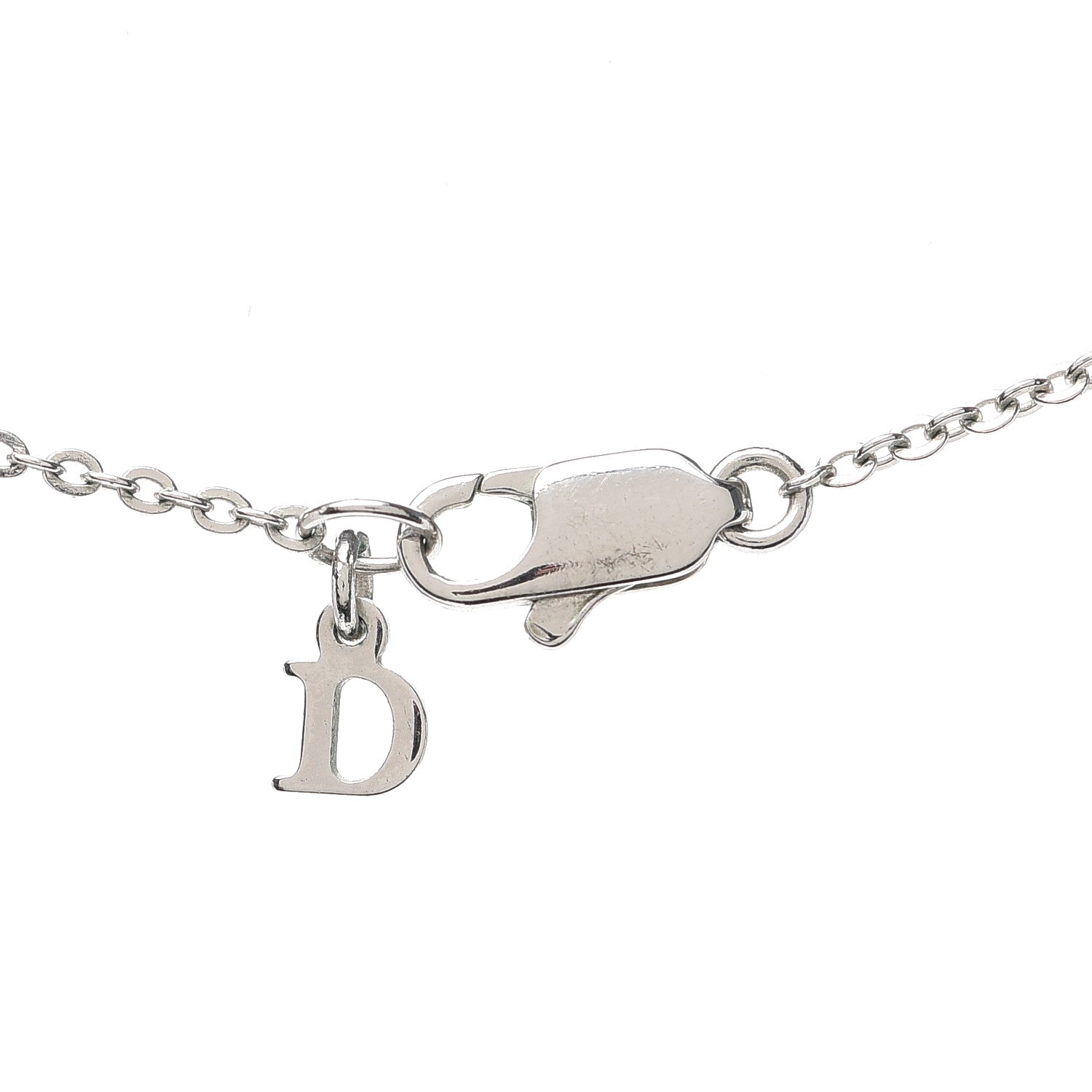 Christian Dior Enamel Bead Logo Bow Necklace Silver Pink 3 of 4