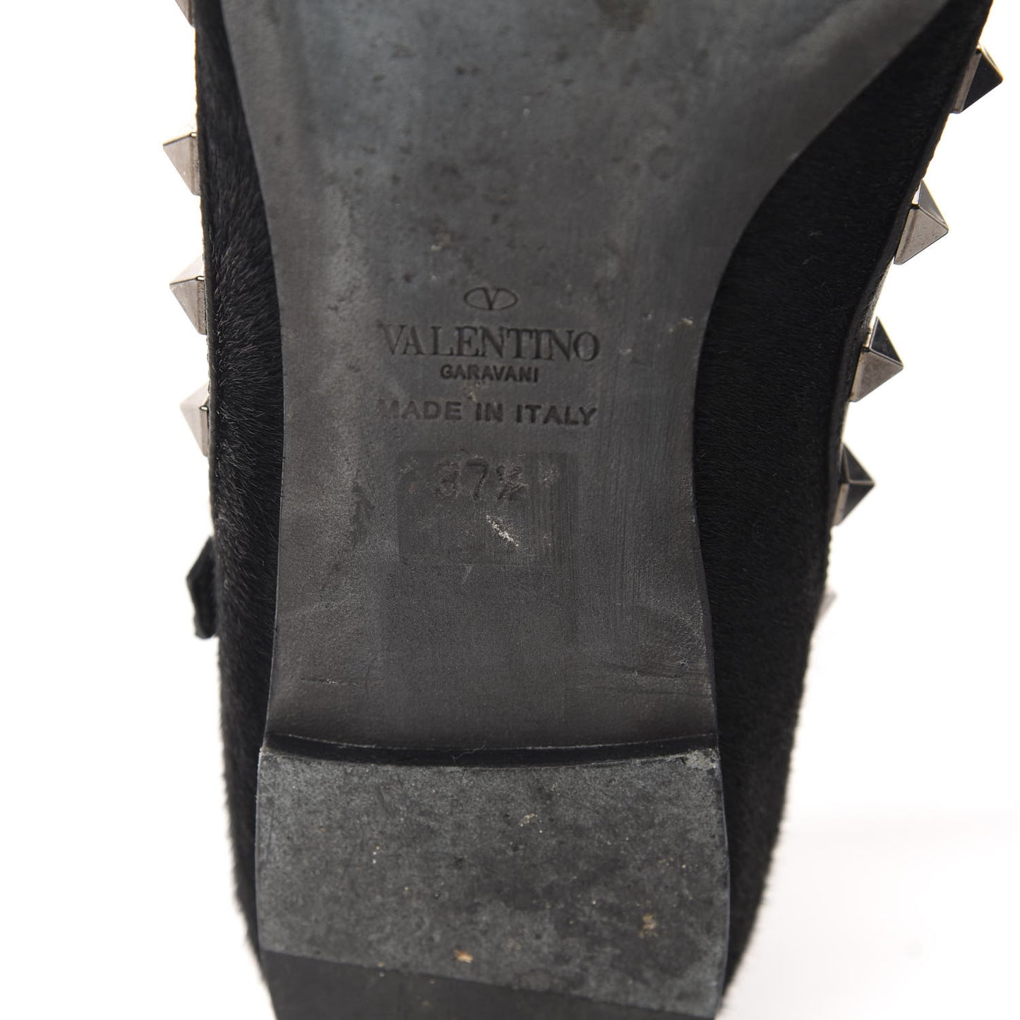 Calf Hair Rockstud Cage Ballerina Flats 37.5 Black