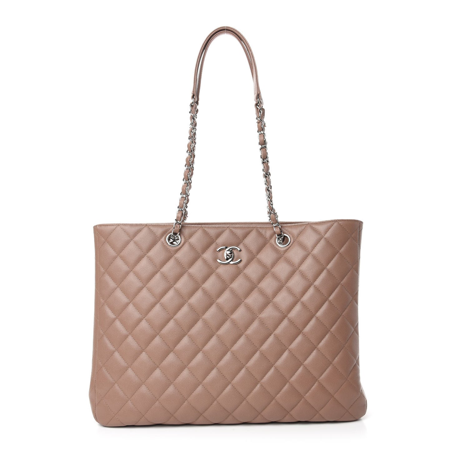 Caviar Quilted Large Shopping Tote Dark Beige
