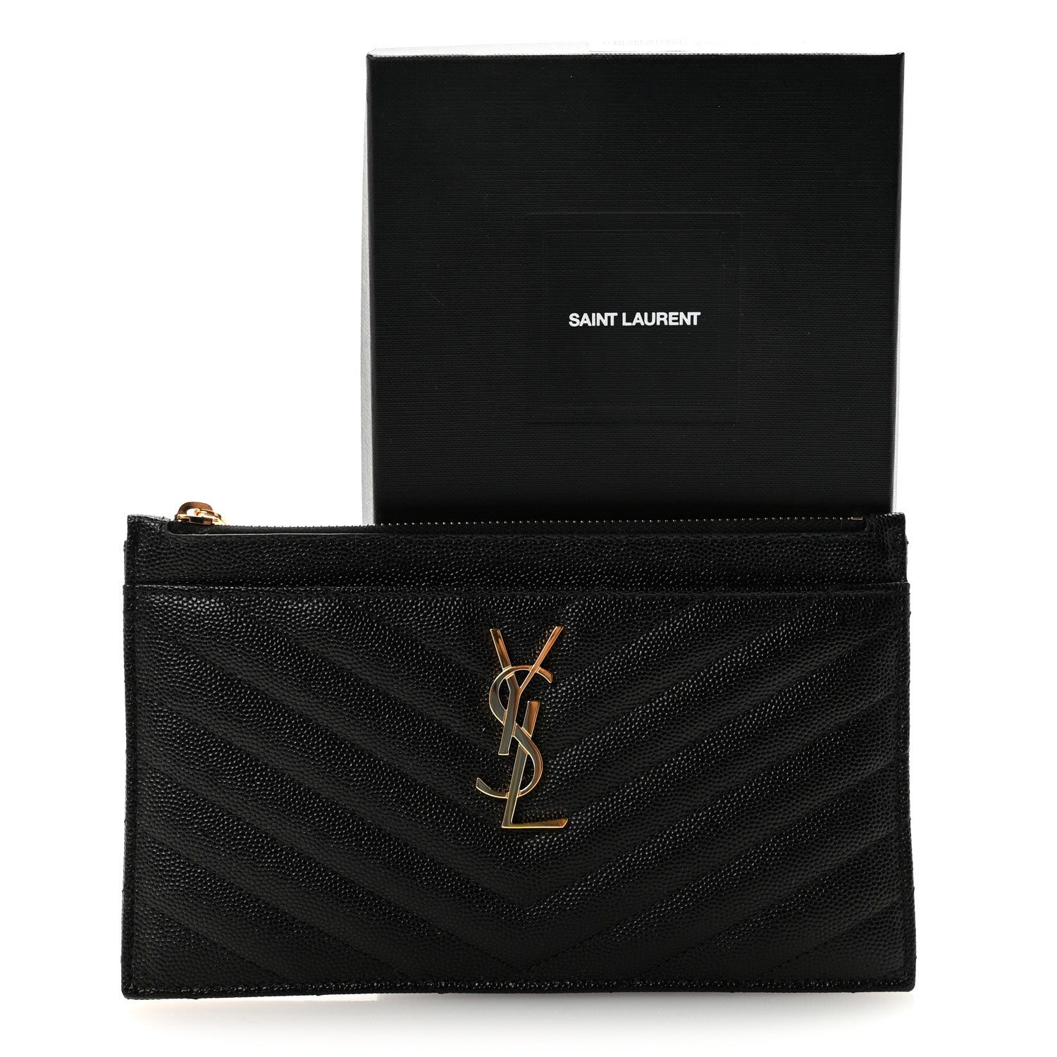Saint Laurent Grain De Poudre Chevron Monogram Bill Pouch Black 7 of 7
