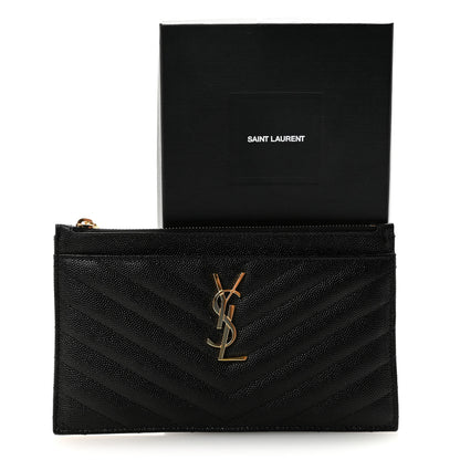 Saint Laurent Grain De Poudre Chevron Monogram Bill Pouch Black 7 of 7