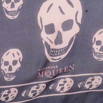 Alexander McQueen Silk Chiffon Skull Scarf Navy Pink 4 of 6