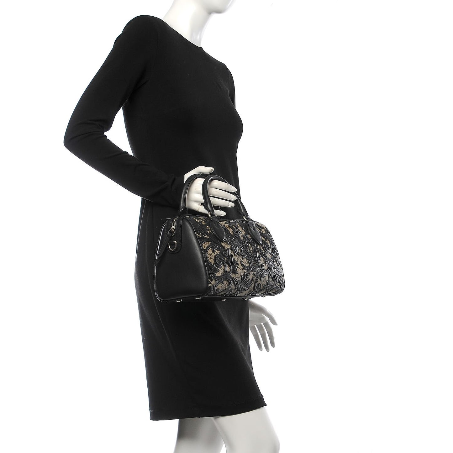 GG Supreme Monogram Arabesque Small Boston Black
