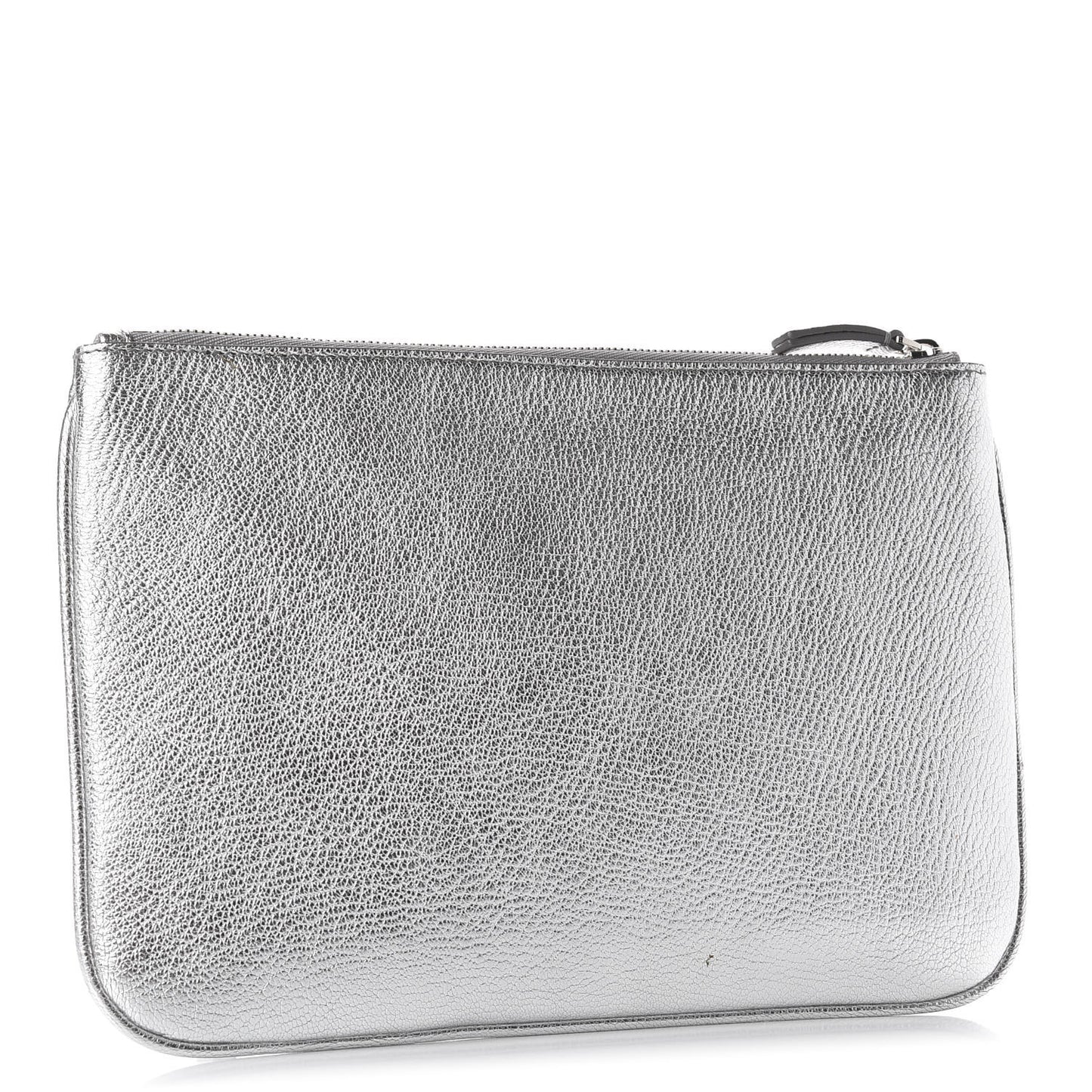 Metallic Goatskin Logo Large Everyday Zip Pouch Argent Black