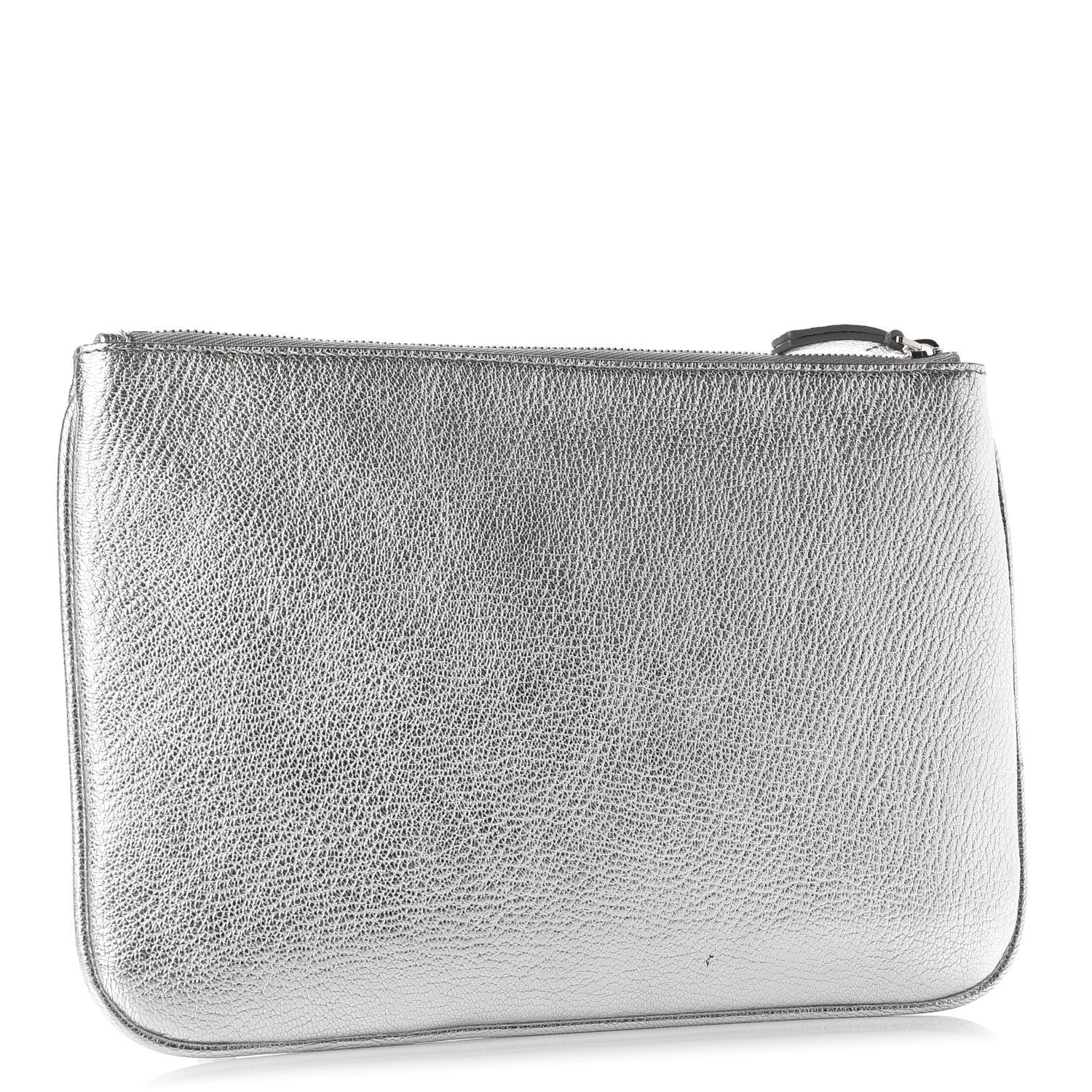 Balenciaga Metallic Goatskin Logo Large Everyday Zip Pouch Argent Black 3 of 10