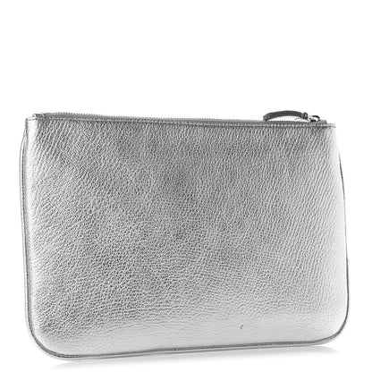 Balenciaga Metallic Goatskin Logo Large Everyday Zip Pouch Argent Black 3 of 10