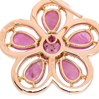 Roberto Coin 18K Rose Gold Diamond Pink Sapphire Flower Drop Earrings 4 of 4
