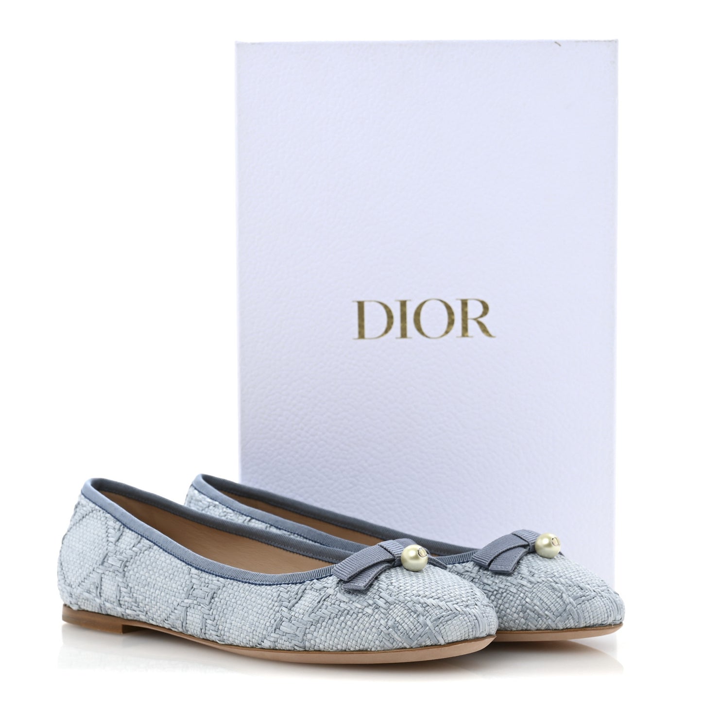 Raffia Cannage Ballet Flat 38 Bleu Pastel