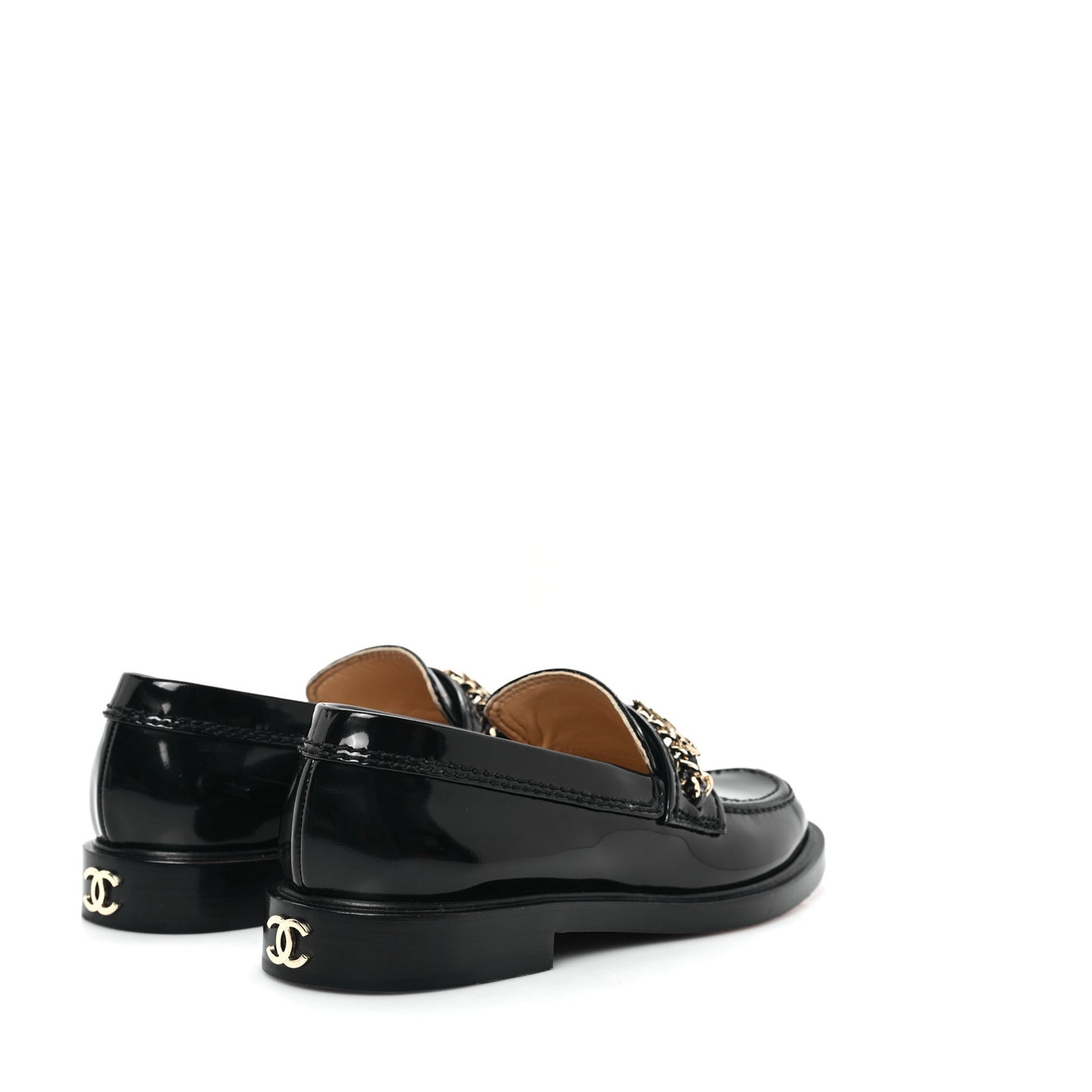 Shiny Calfskin Logo Loafers 36 Black