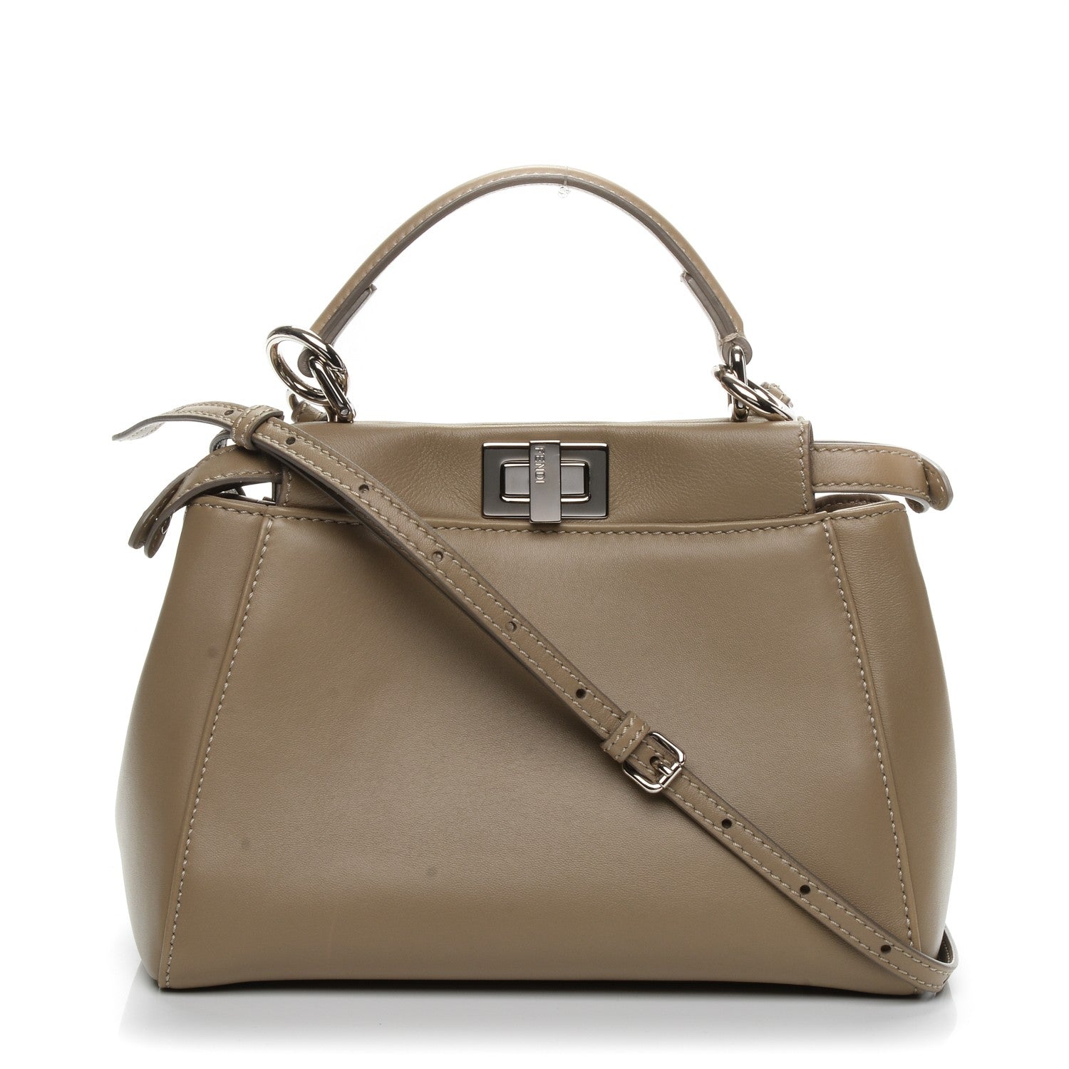 Fendi Nappa Mini Peekaboo Iconic Satchel Tortora 1 of 7