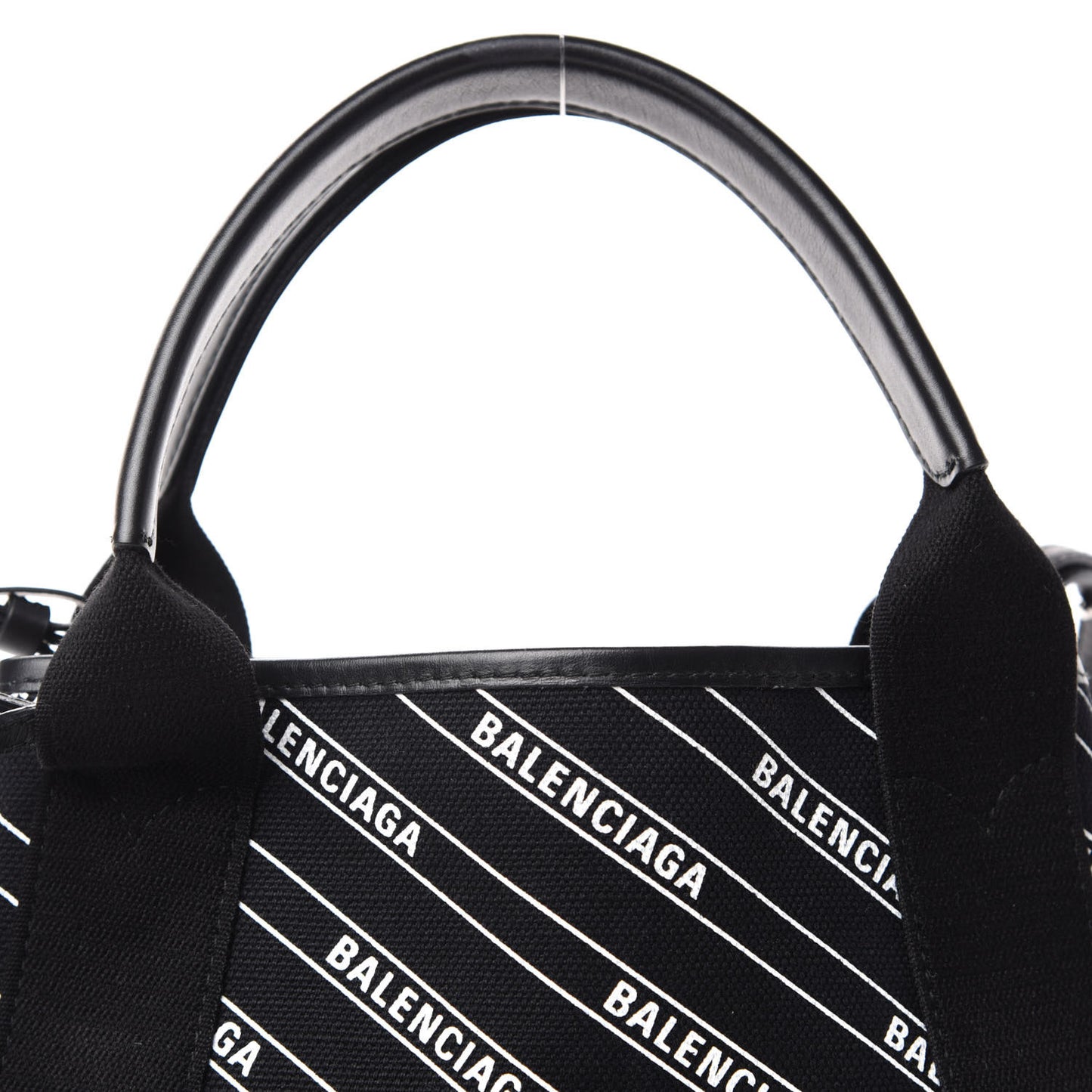 Cotton Canvas Calfskin Logo Print Navy Cabas XS Black White