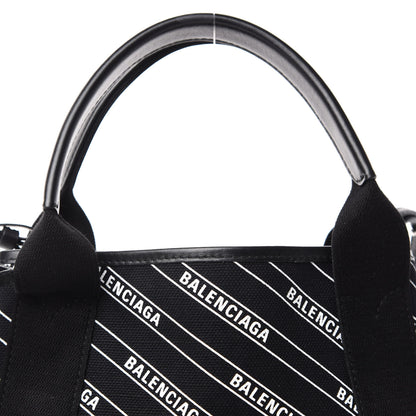 Balenciaga Cotton Canvas Calfskin Logo Print Navy Cabas XS Black White 10 of 10