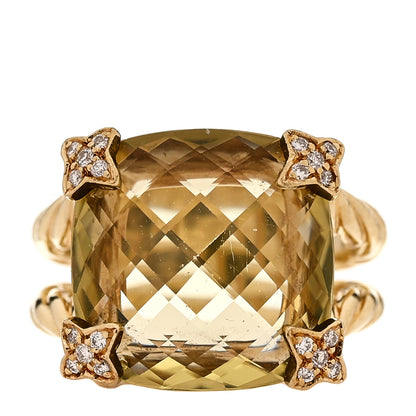 David Yurman 18K Yellow Gold Citrine Diamond 15mm Cushion On Point Ring 49 5 1 of 5
