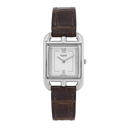 Hermes Stainless Steel Alligator Diamond Pave 23mm Cape Cod Quartz Watch Gris Elephant 1 of 5