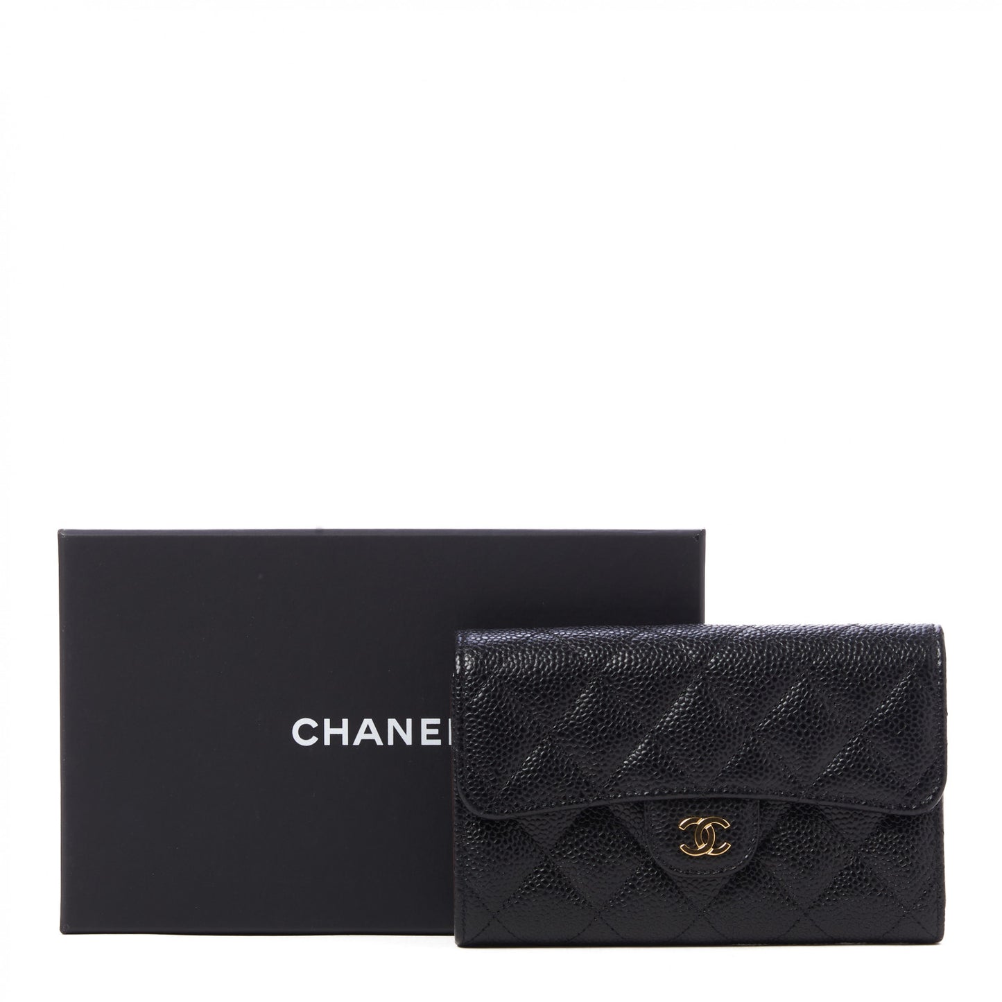 Caviar Quilted Medium Flap Wallet Black