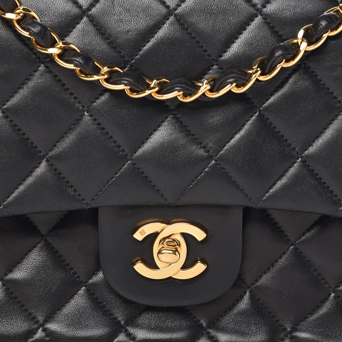 Lambskin Quilted Medium Double Flap Black