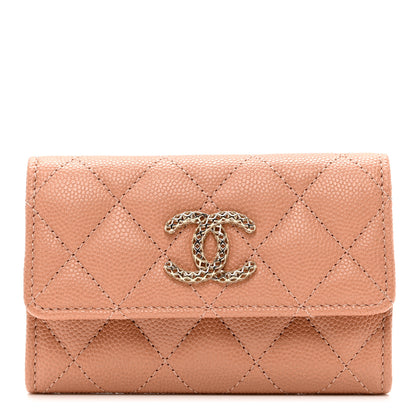 Chanel Caviar Metal Perforated Quilted CC Flap Card Holder Beige 1 of 8
