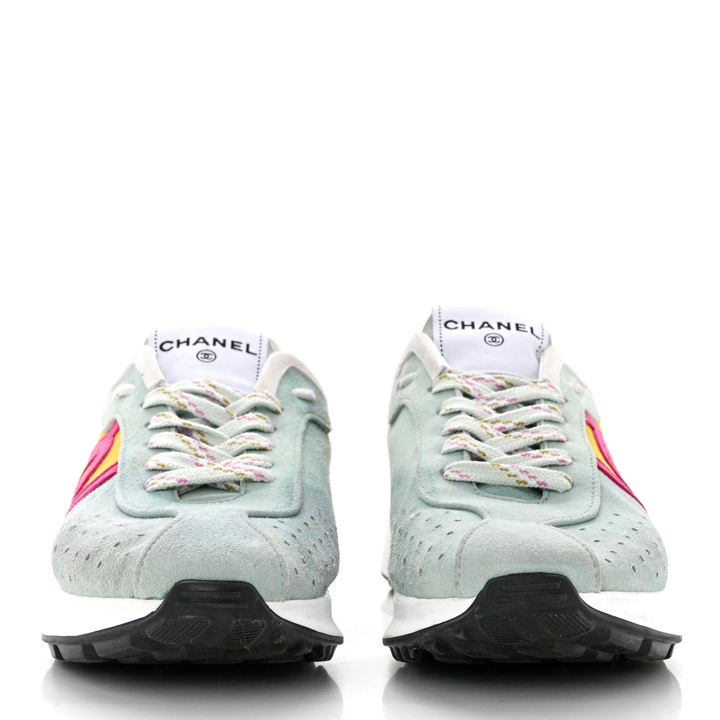 Fabric Suede Kidskin CC Sneakers 41 Light Turquoise Fuchsia Yellow