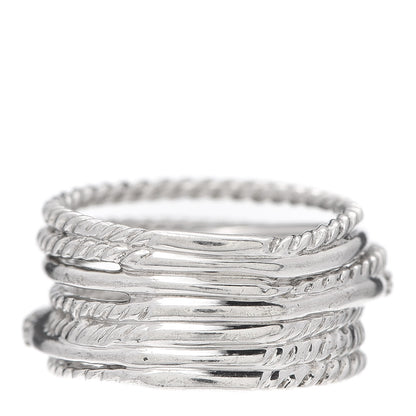 David Yurman Sterling Silver Diamond 11mm Wide Crossover Cable Ring 52 6 3 of 4