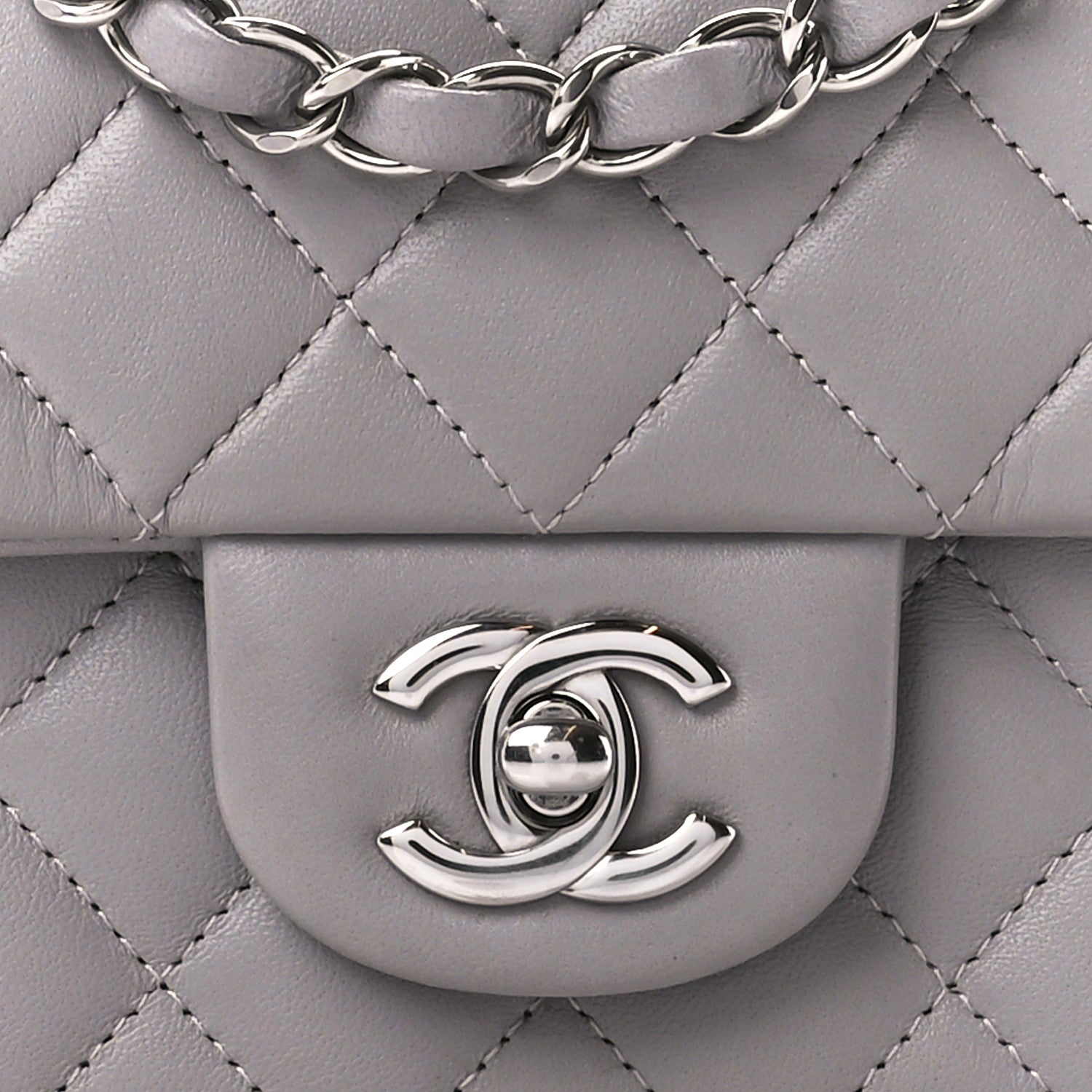Chanel Lambskin Quilted Mini Rectangular Flap Grey 9 of 12