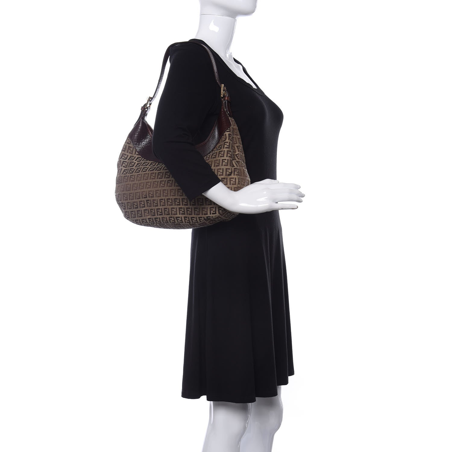 Fendi Zucchino Vitello Clip Hobo Mogano Panna Bruciato 2 of 10