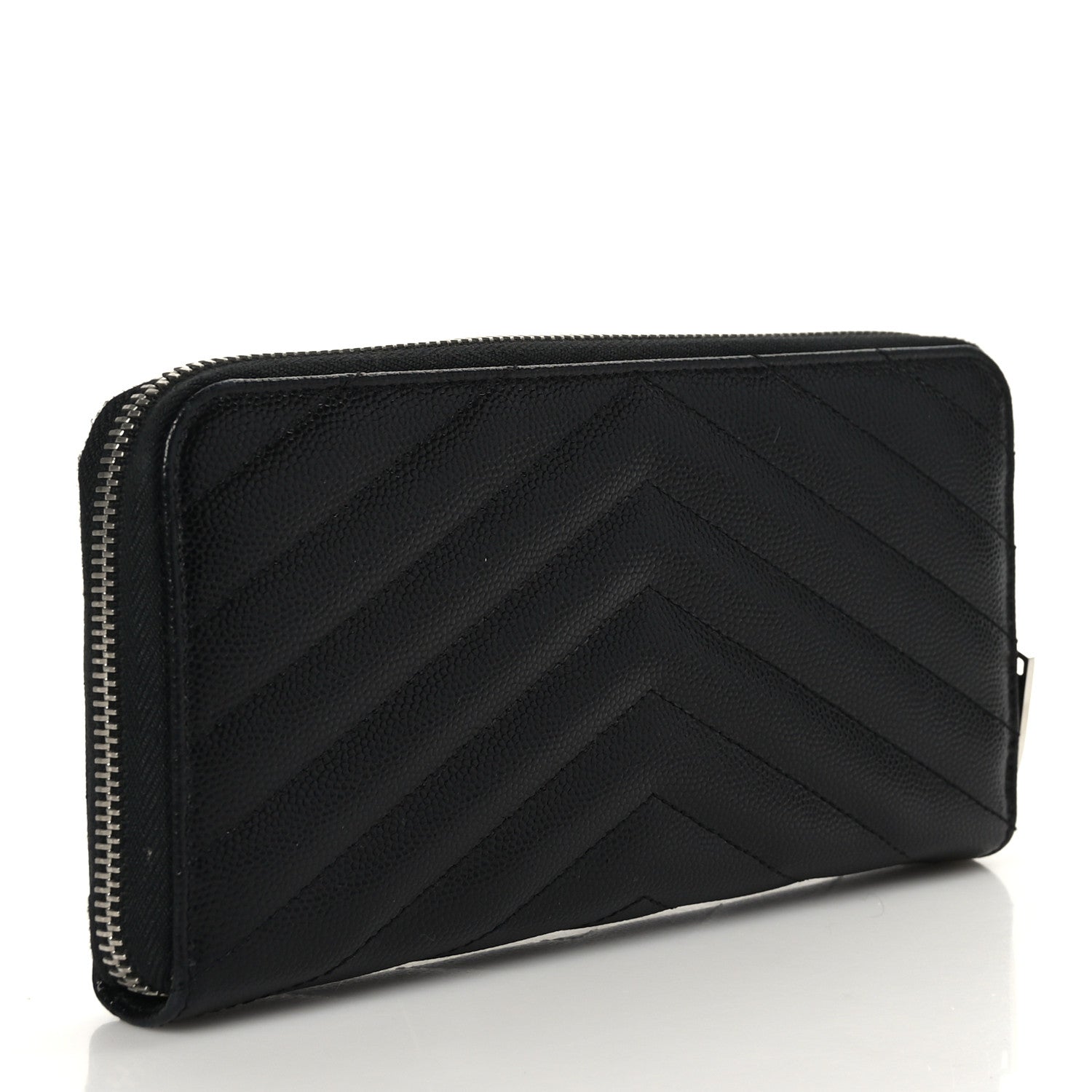 Saint Laurent Grain De Poudre Matelasse Chevron Monogram Zip Around Wallet Black 3 of 9