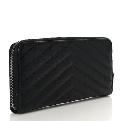 Saint Laurent Grain De Poudre Matelasse Chevron Monogram Zip Around Wallet Black 3 of 9