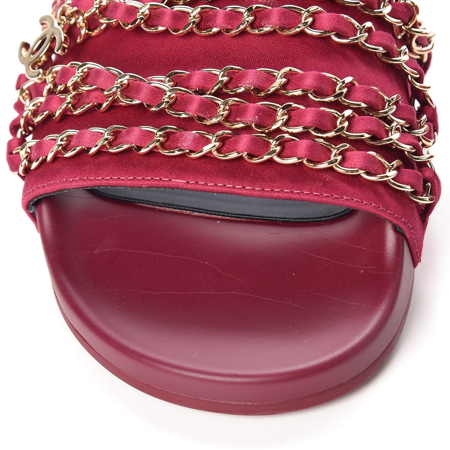 Chanel Satin Chain Flat Sandals 40 Dark Fuchsia 9 of 10