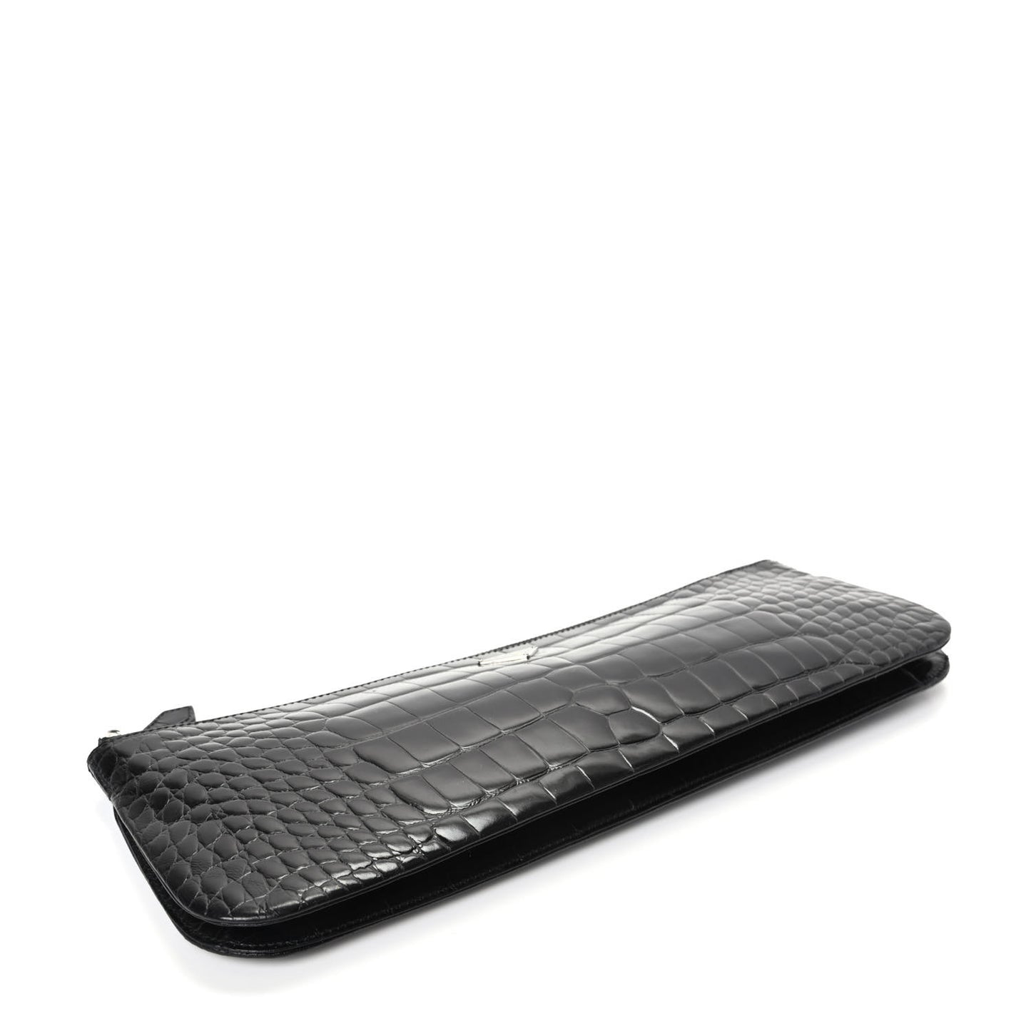 Calfskin Crocodile Embossed Long Clutch Black