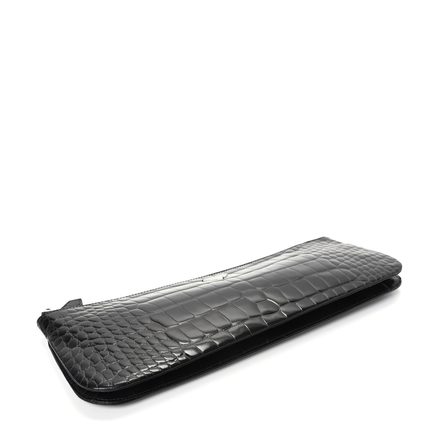 Prada Calfskin Crocodile Embossed Long Clutch Black 4 of 7