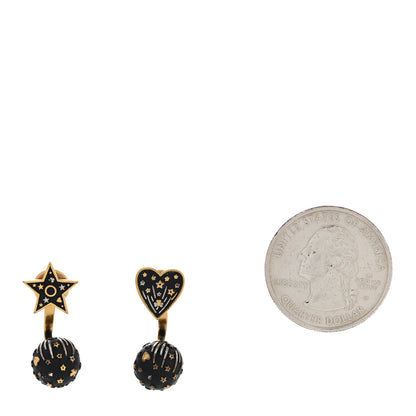 Christian Dior Metal Star Heart Earrings Black Gold 2 of 7