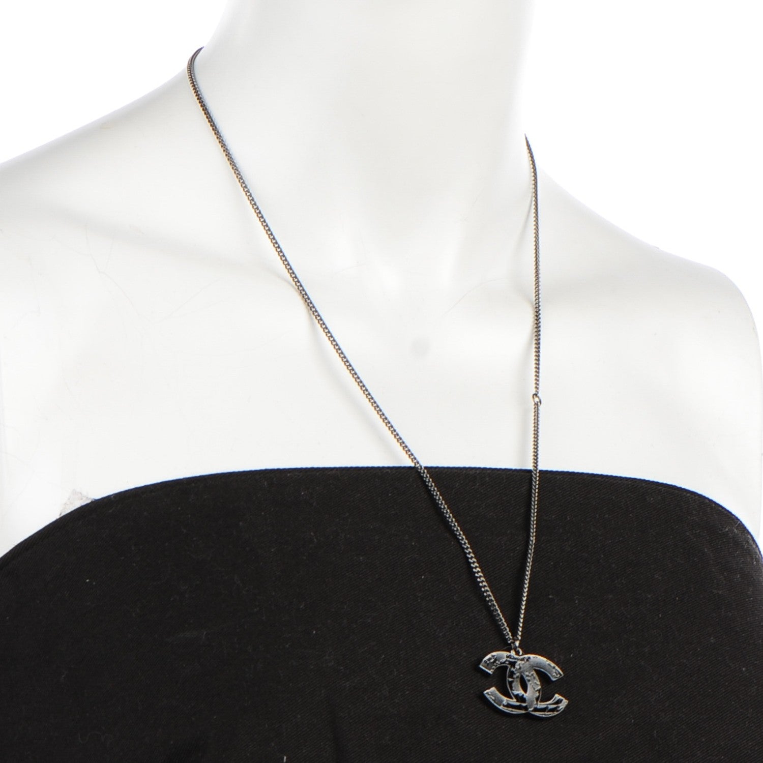 Chanel Enamel Map CC Pendant Necklace Dark Silver 2 of 5