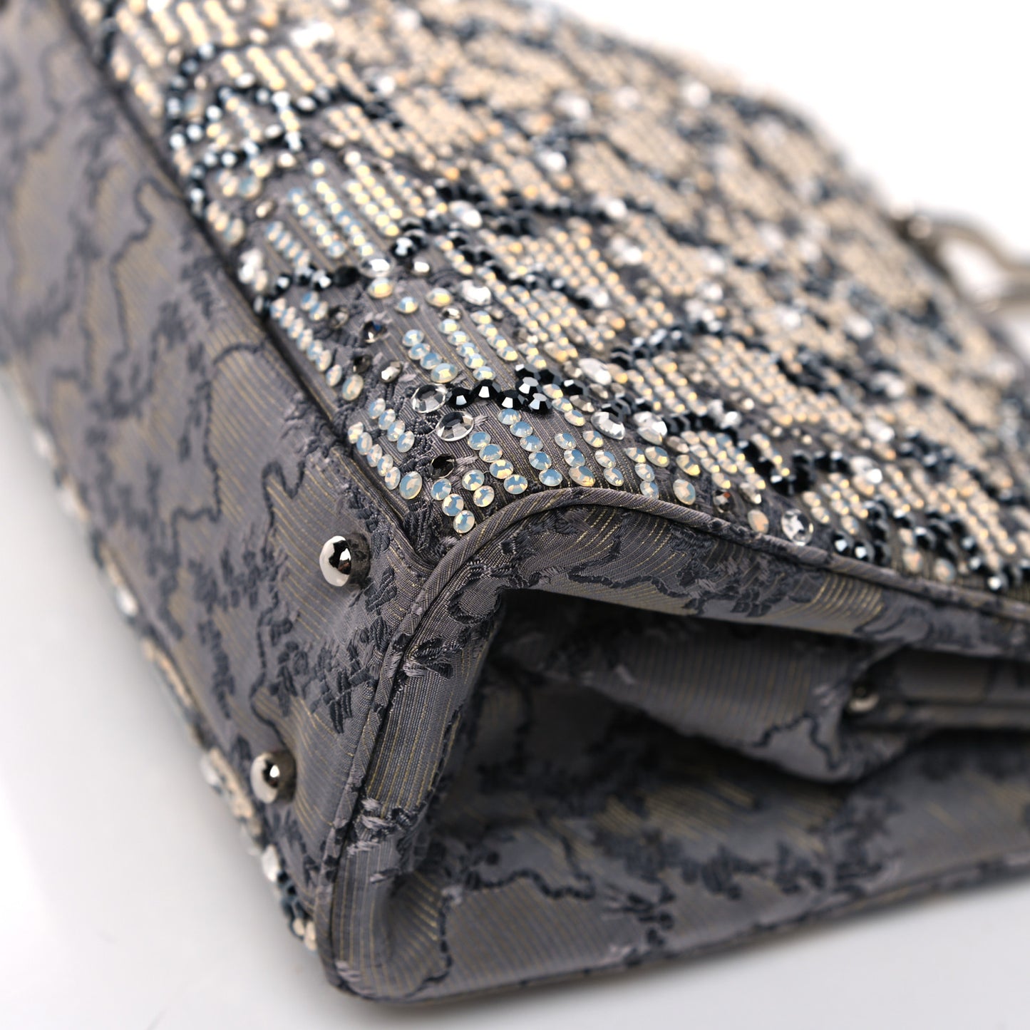 Crystal Fabric Embroidered Evening Bag Grey