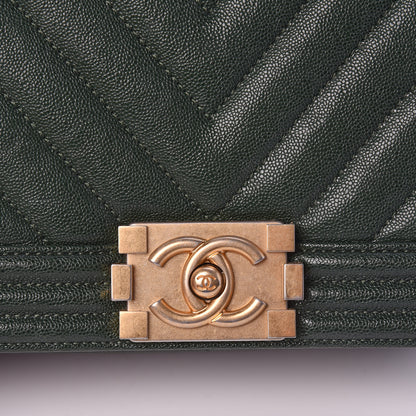 Chanel Caviar Chevron Quilted Medium Boy Flap Dark Green 10 of 10