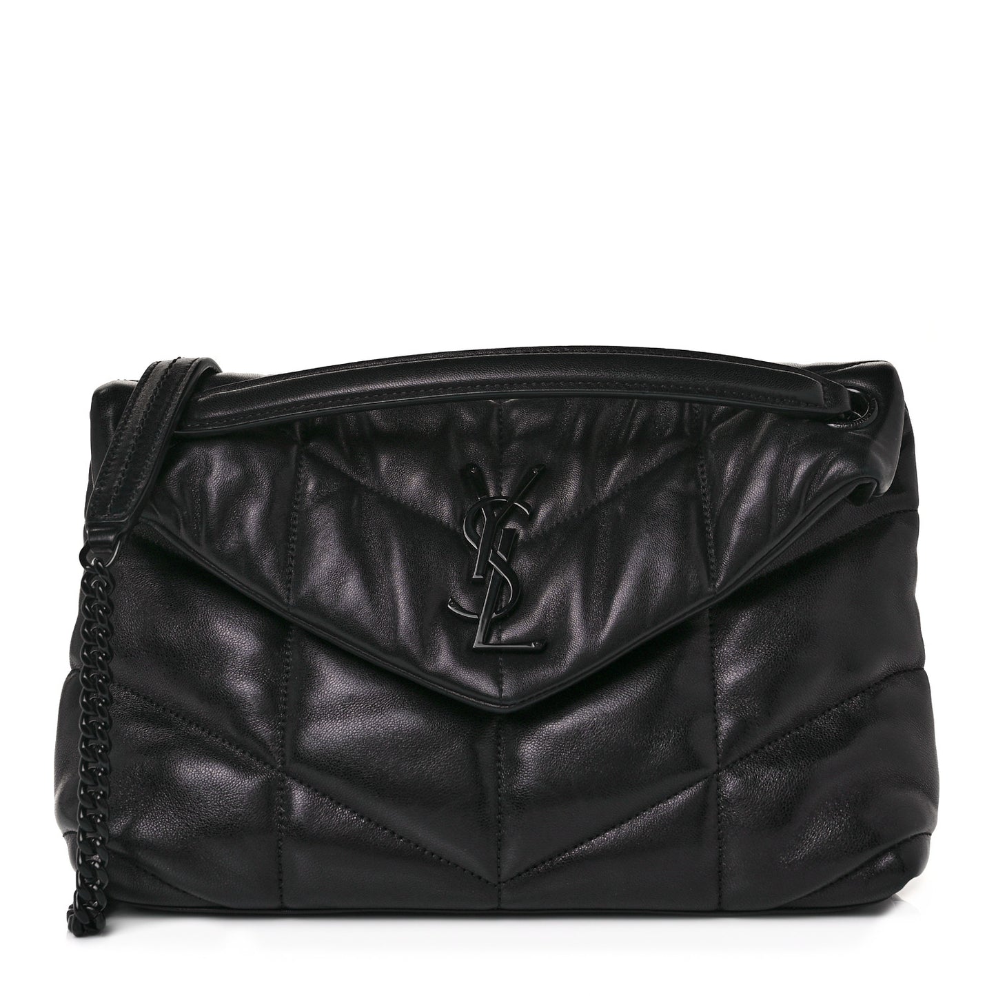 Lambskin Quilted Small Loulou Puffer Monogram Chain Satchel Black
