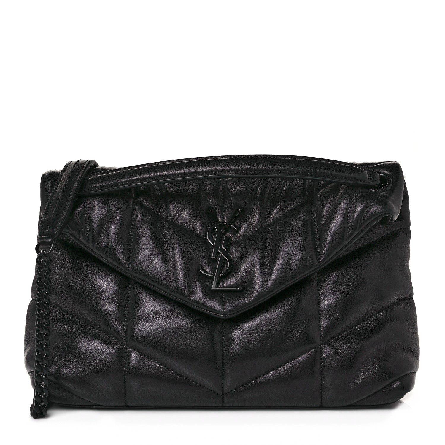 Saint Laurent Lambskin Quilted Small Loulou Puffer Monogram Chain Satchel Black 1 of 10
