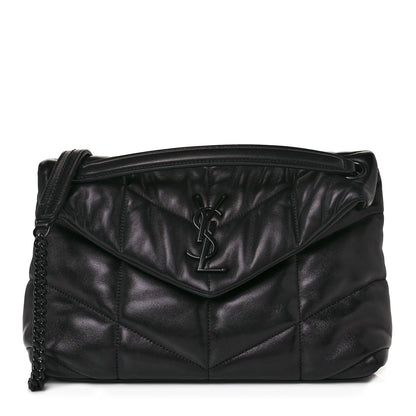 Saint Laurent Lambskin Quilted Small Loulou Puffer Monogram Chain Satchel Black 1 of 10