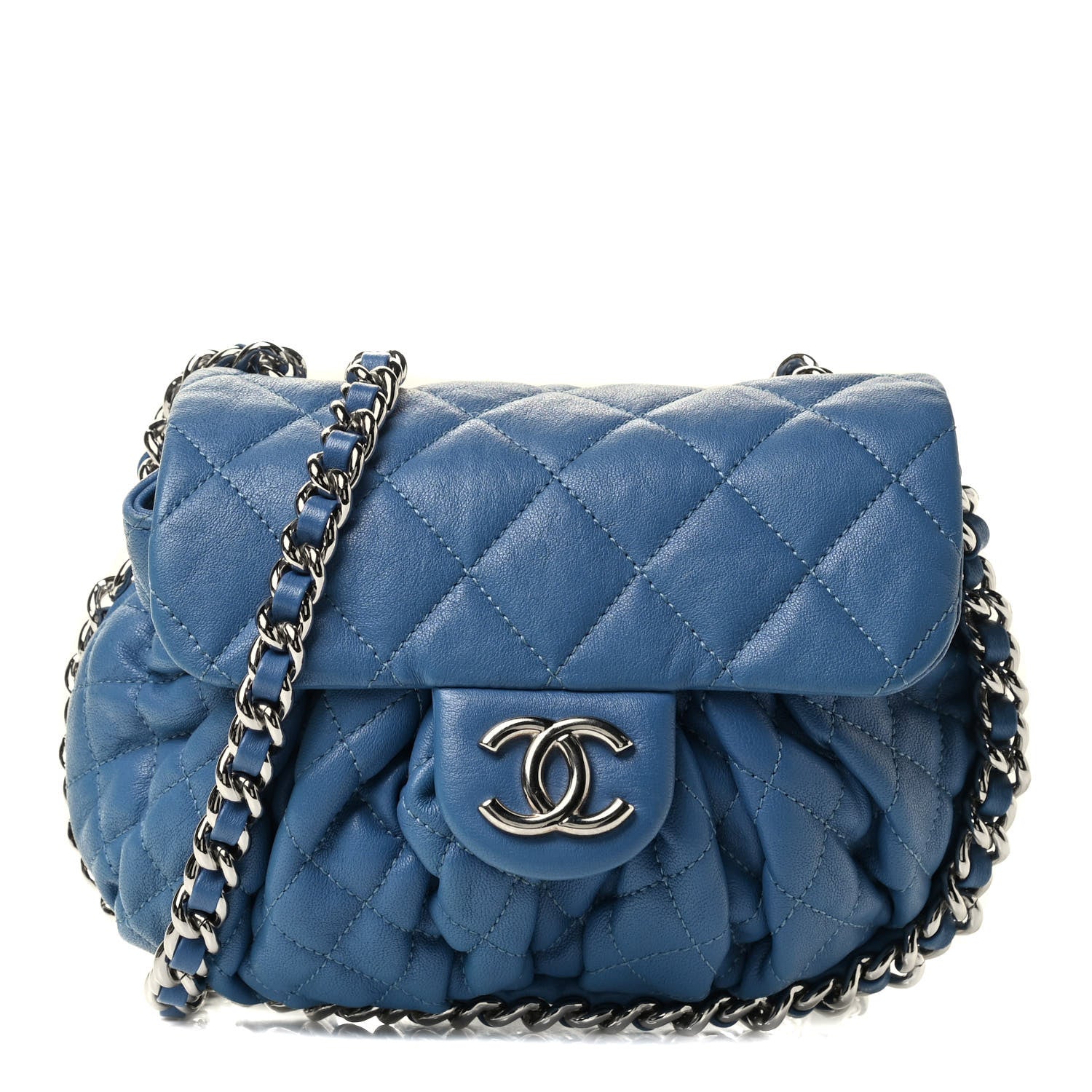 Chanel Washed Lambskin Quilted Mini Chain Around Messenger Blue 1 of 7