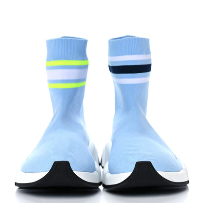 Balenciaga Technical 3D Recycled Knit Striped Womens Speed 2.0 Sneakers 40 Airy Blue Navy Fluorescent Yellow 2 of 8
