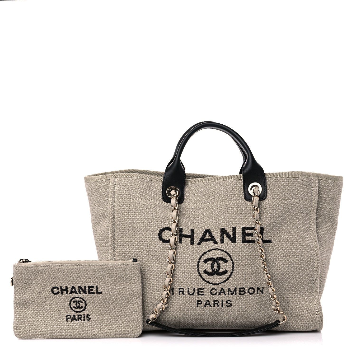 Chanel Mixed Fibers Medium Deauville Tote Beige Black 1 of 10